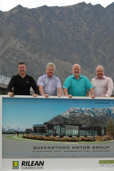 Topping off a busy year at Queenstown Motor Group are (L to R) Rilean senior project manager Trevor Meikle, Queenstown Motor Group managing director Ken Cummings, Kenton Investments project director Pat Cummings and David Stringer architect.